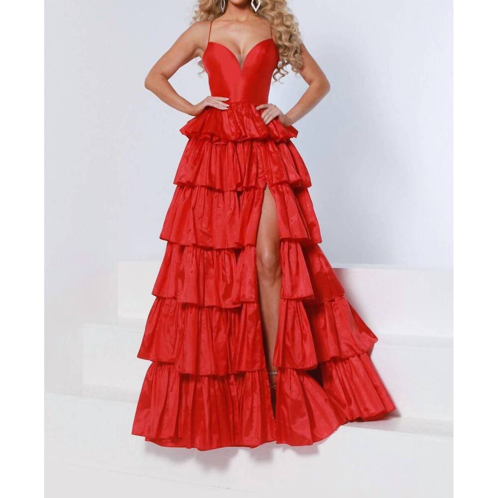 NEW JOHNATHAN KAYNE dreamy ruffle a-line gown in cherry